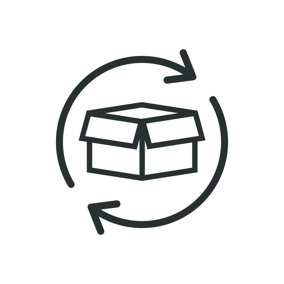 Box package return icon in flat style. Delivery box with arrow illustration on white isolated background. Cargo shipping business concept. vector
