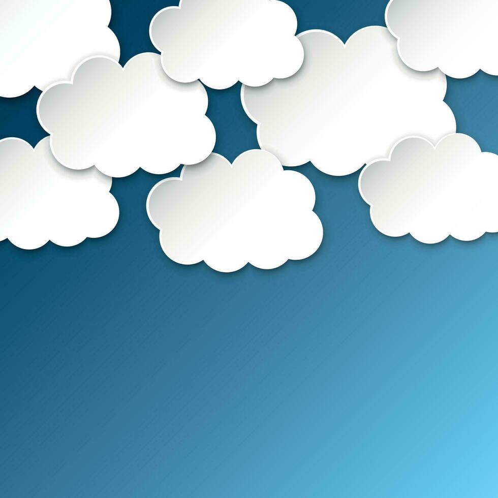 Paper clouds on a blue sky. Cartoon paper cloud illustration background. Air business concept. vector