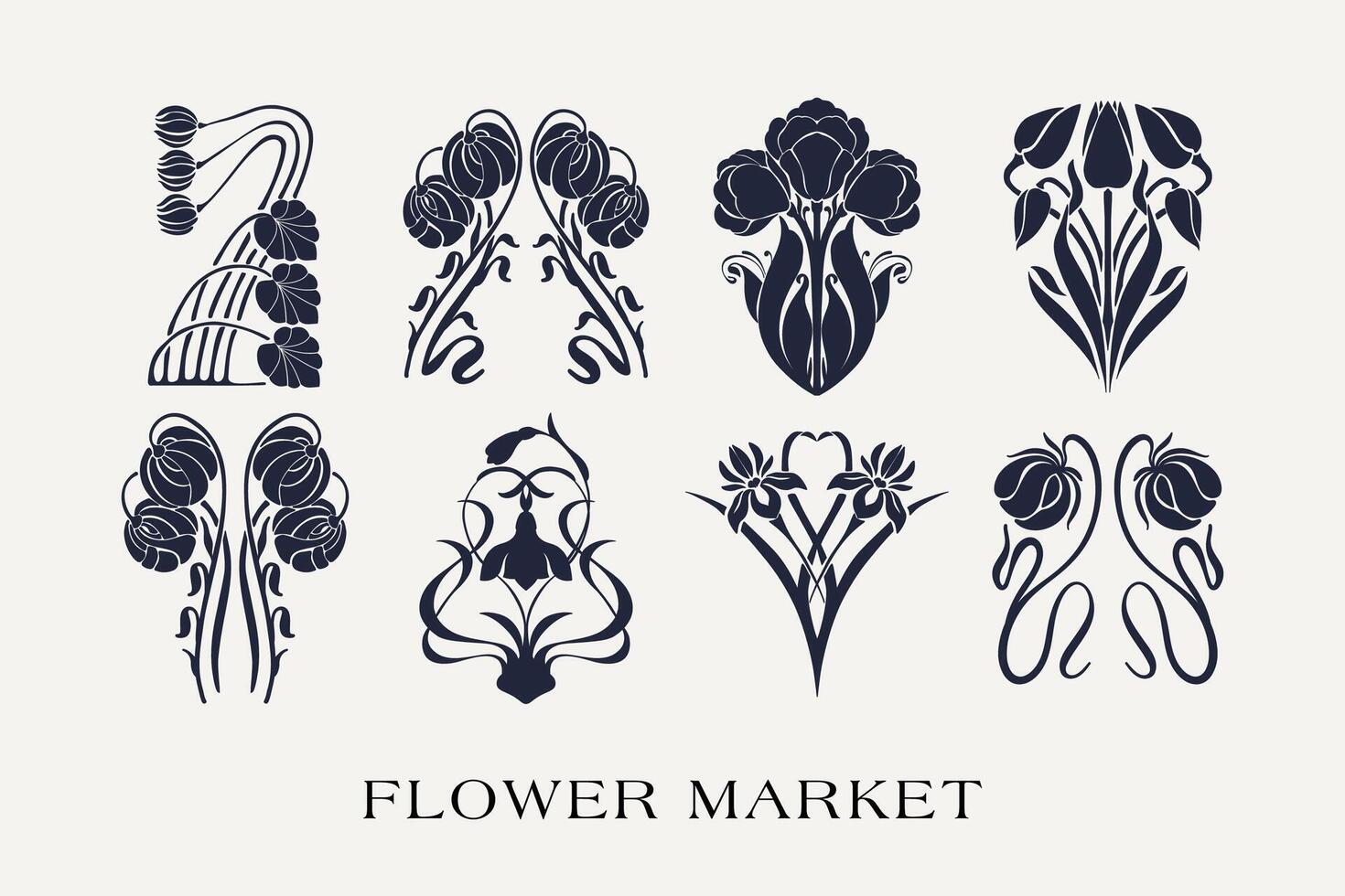 Flower market print set. Hand drawn design for wallpaper, wall decor, print, postcard, cover, template, banner. vector