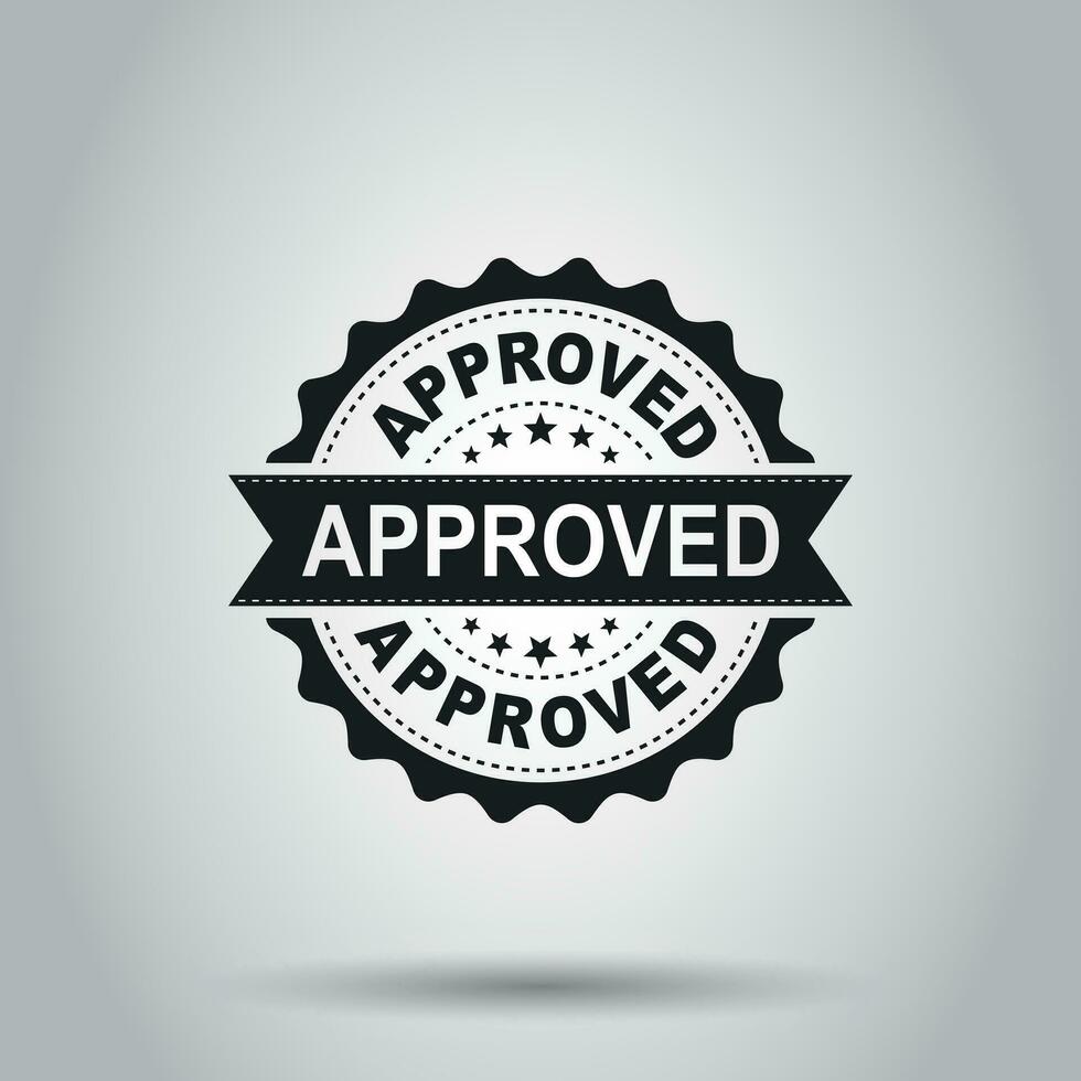 Approved seal stamp vector icon. Approve accepted badge flat vector illustration. Business concept pictogram on white background.