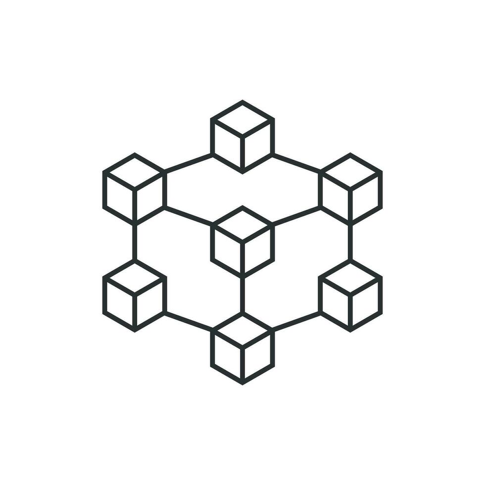 Blockchain technology vector icon in flat style. Cryptography cube block illustration. Blockchain algorithm concept.