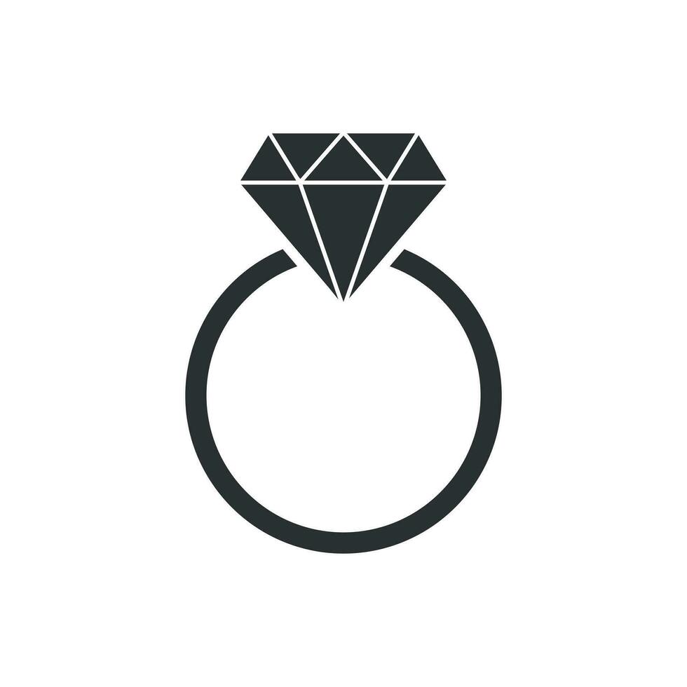 Engagement ring with diamond vector icon in flat style. Wedding jewelery ring illustration on white isolated background. Romance relationship concept.