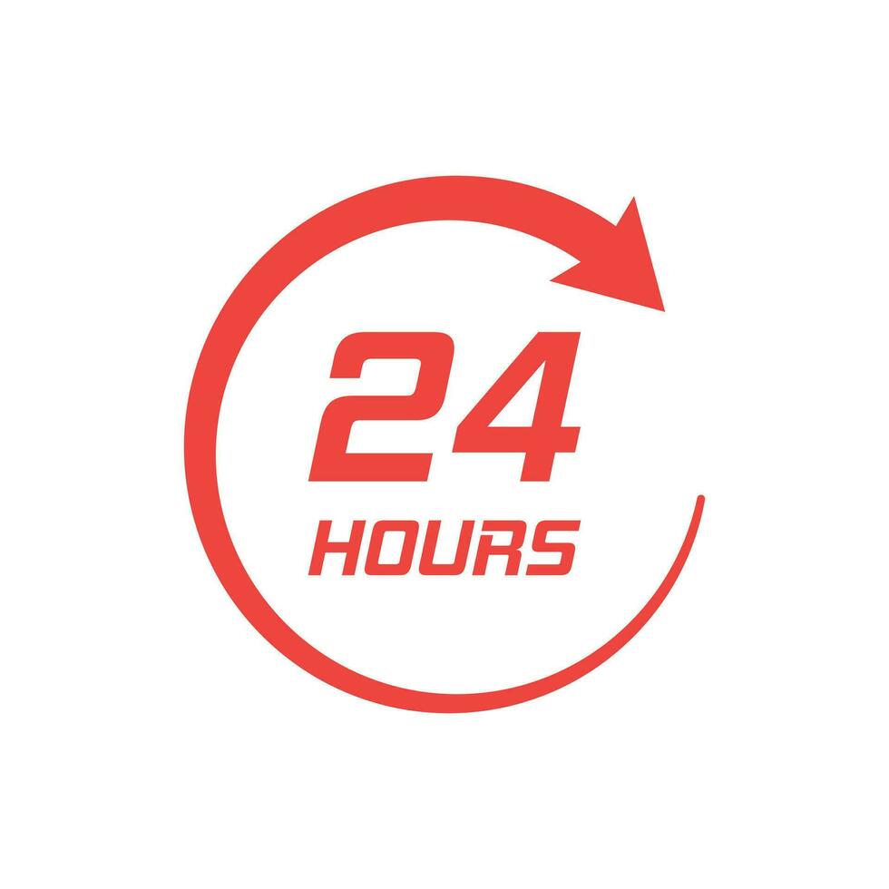 Twenty four hour clock icon in flat style. 24 7 service time illustration on white isolated background. Around the clock sign concept. vector