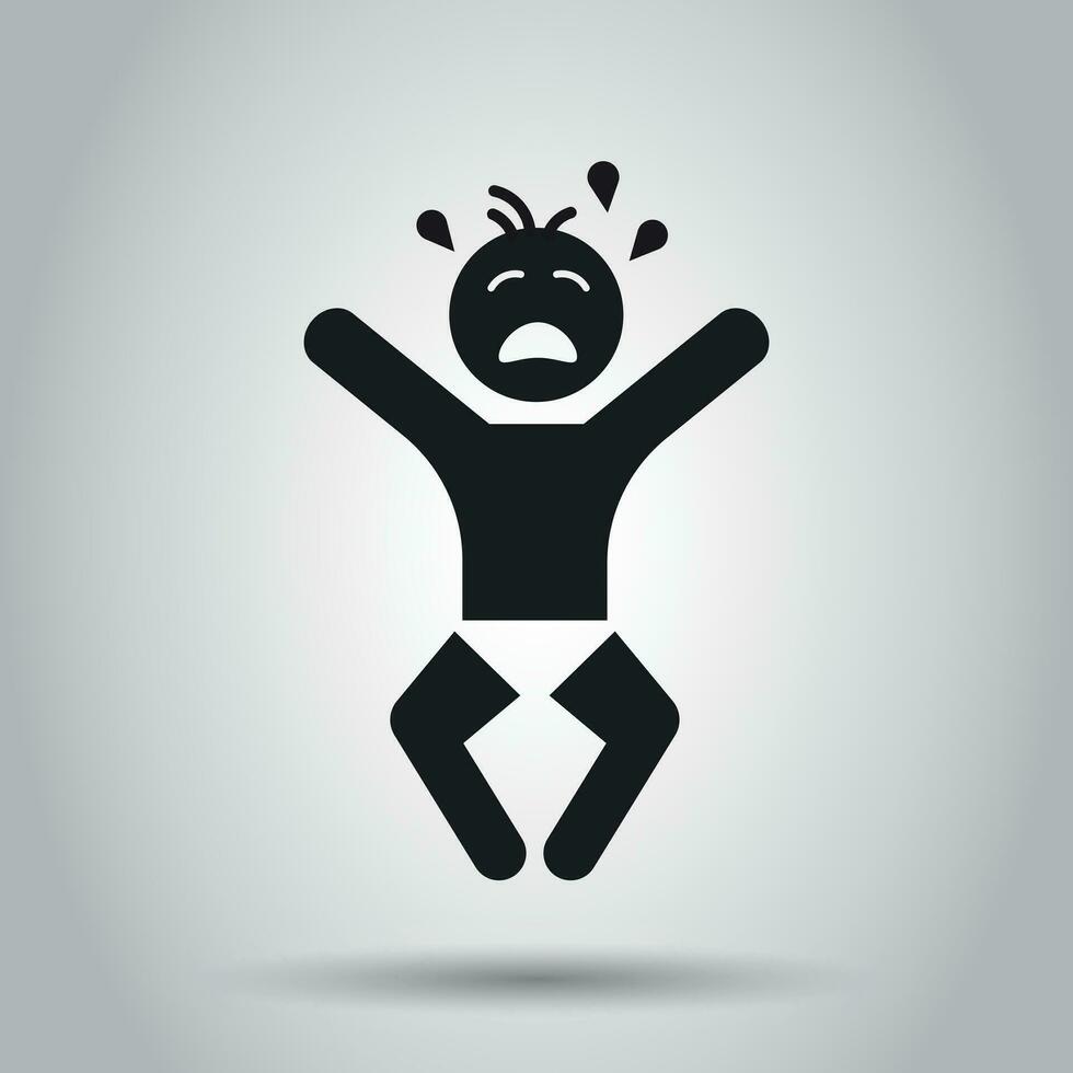 Crying baby vector icon. Anger emotions child flat illustration. Business concept simple flat pictogram on isolated background.