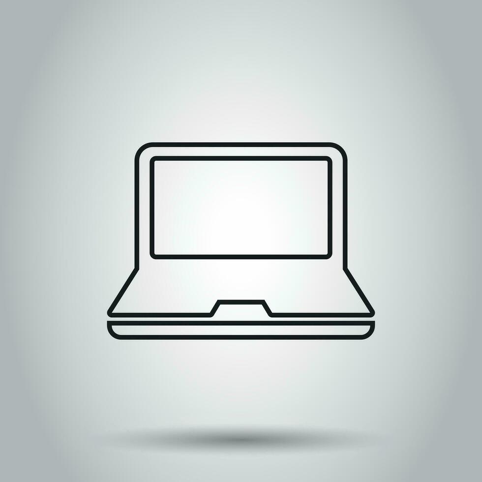 Laptop computer icon in line style. Vector illustration on isolated background. Business concept notebook pictogram.