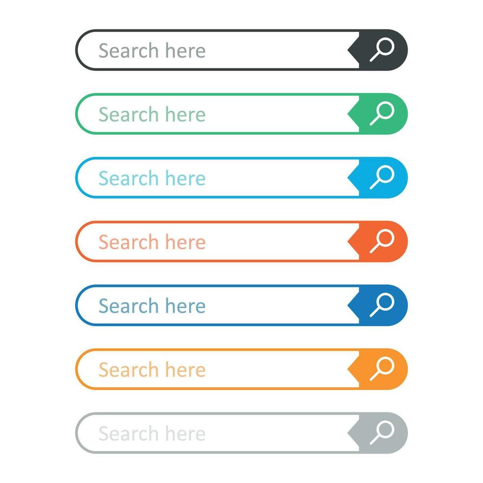 Search bar field. Set vector interface elements with search button. Flat vector illustration on white background.