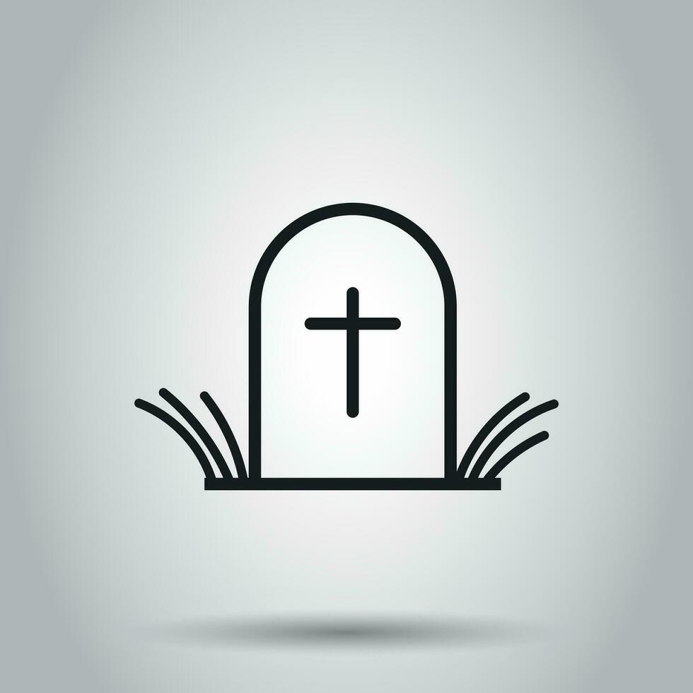 Halloween grave icon in line style. Vector illustration on isolated background. Business concept gravestone rip tombstone pictogram.