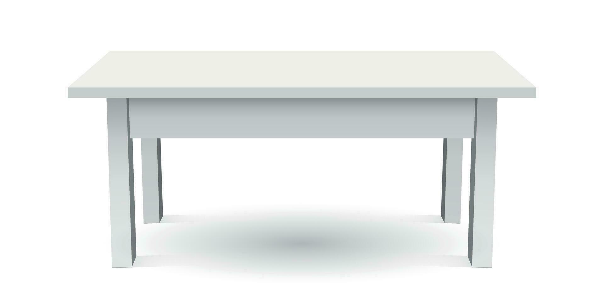 Vector 3d table for object presentation. Empty white top table isolated on white background.