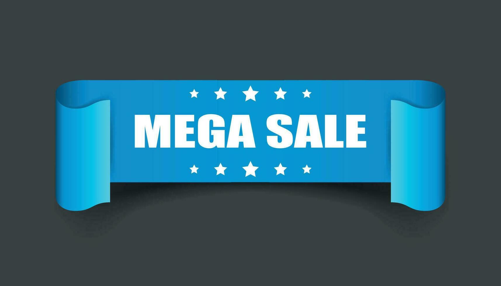 Mega sale ribbon vector icon. Discount sticker label on black background.