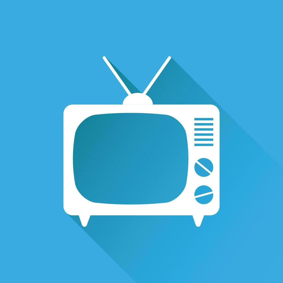 Tv Icon vector illustration in flat style isolated on blue background with long shadow. Television symbol for web site design, logo, app, ui.