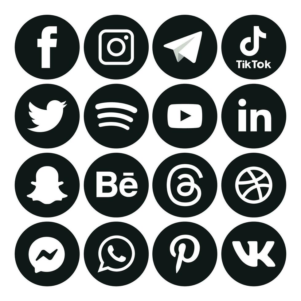 negro y blanco social medios de comunicación íconos conjunto logo vector ilustrador red