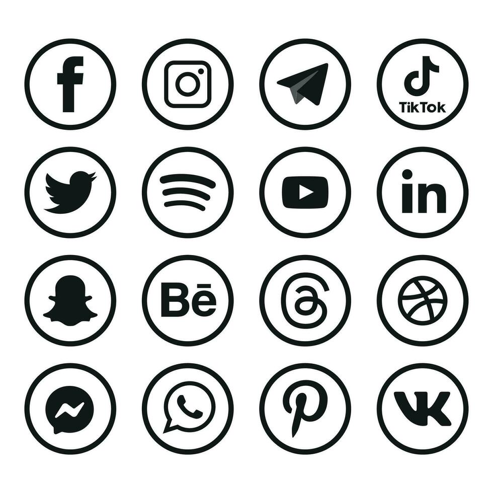 Black and white Social media icons set Logo Vector Illustrator network