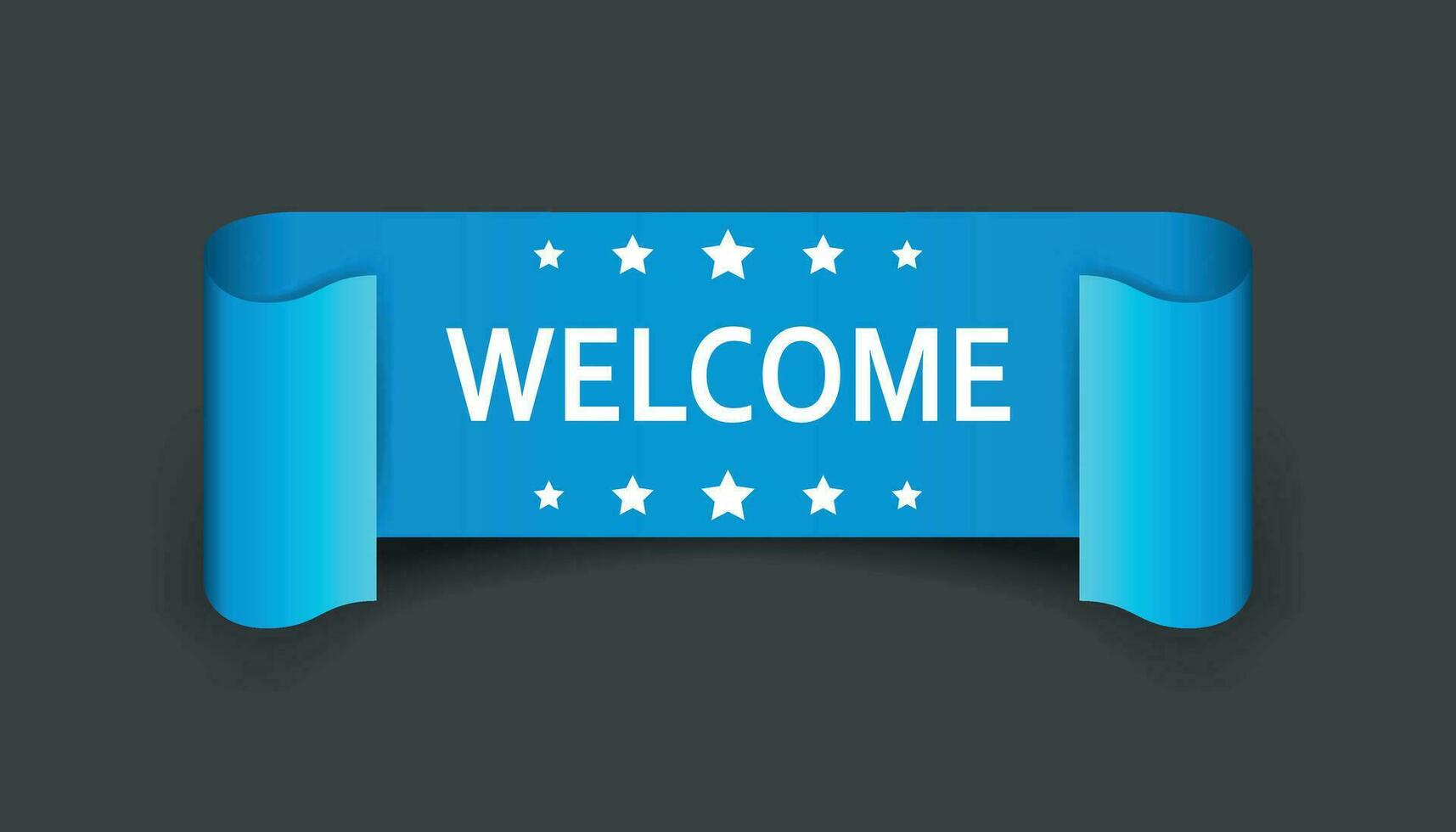 Welcome ribbon vector icon. Hello sticker label on black background.