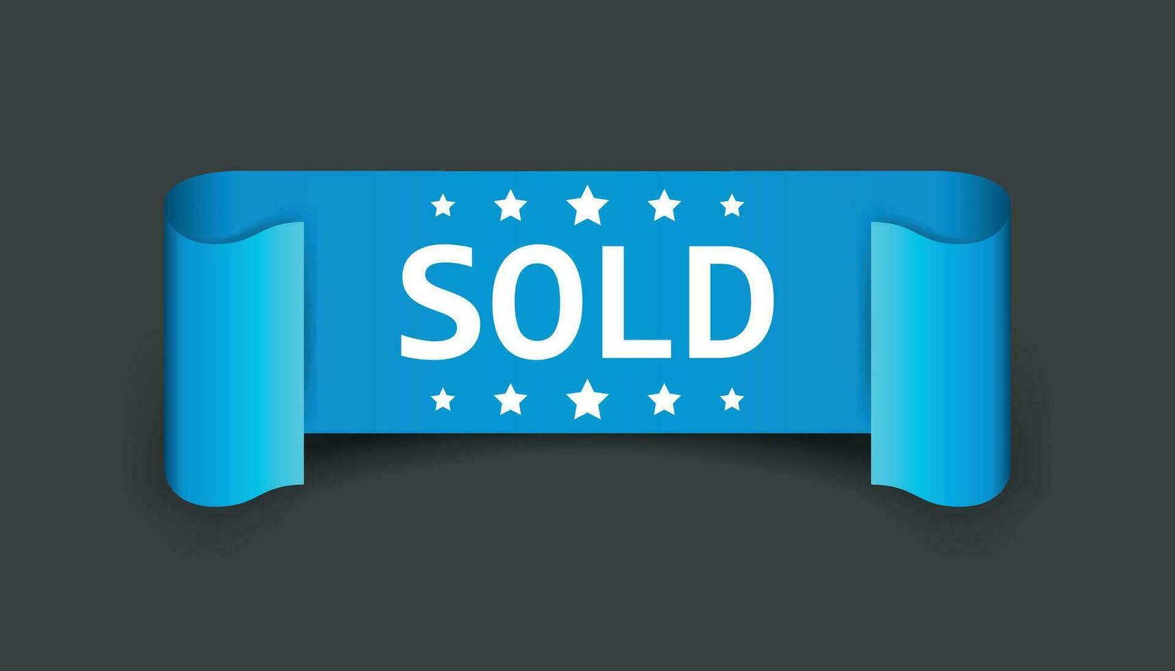 Sold ribbon vector icon. Discount, sale sticker label on black background.