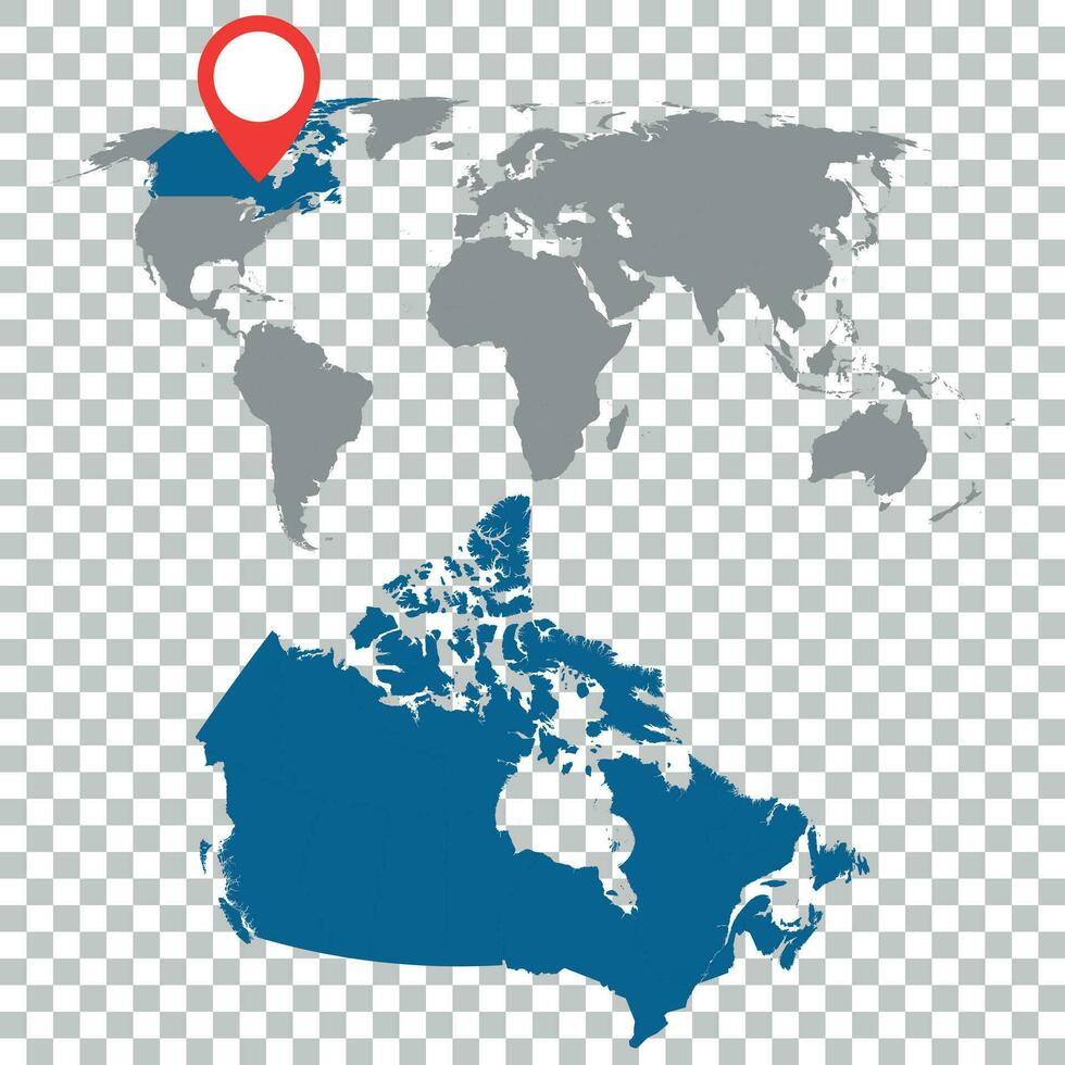 Detailed map of Canada and World map navigation set. Flat vector illustration.