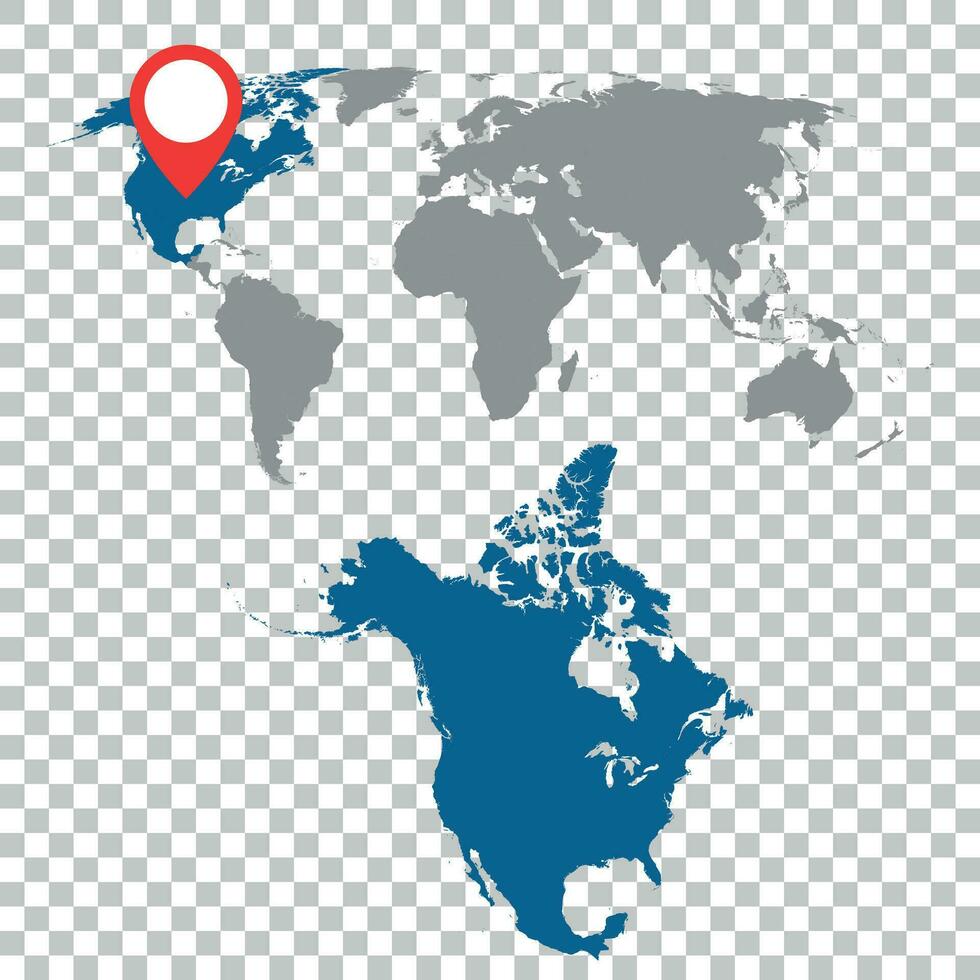 detallado mapa de norte America y mundo mapa navegación colocar. plano vector ilustración.