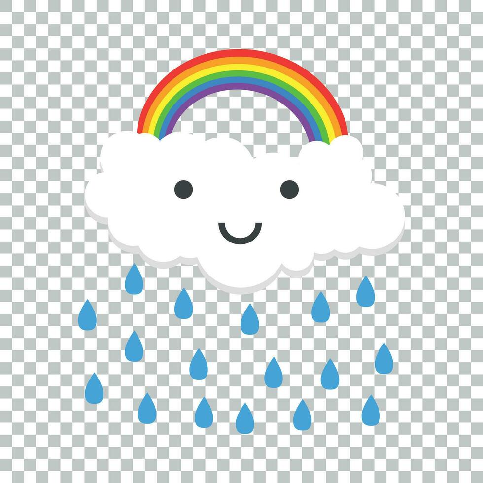 Color happy rainbow with rain. Vector illustration