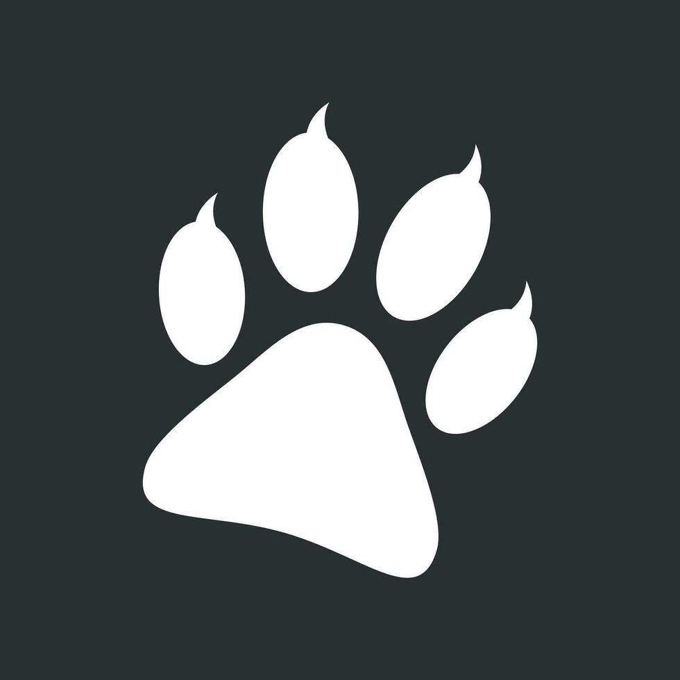 Paw print icon vector illustration isolated on black background. Dog, cat, bear paw symbol flat pictogram.