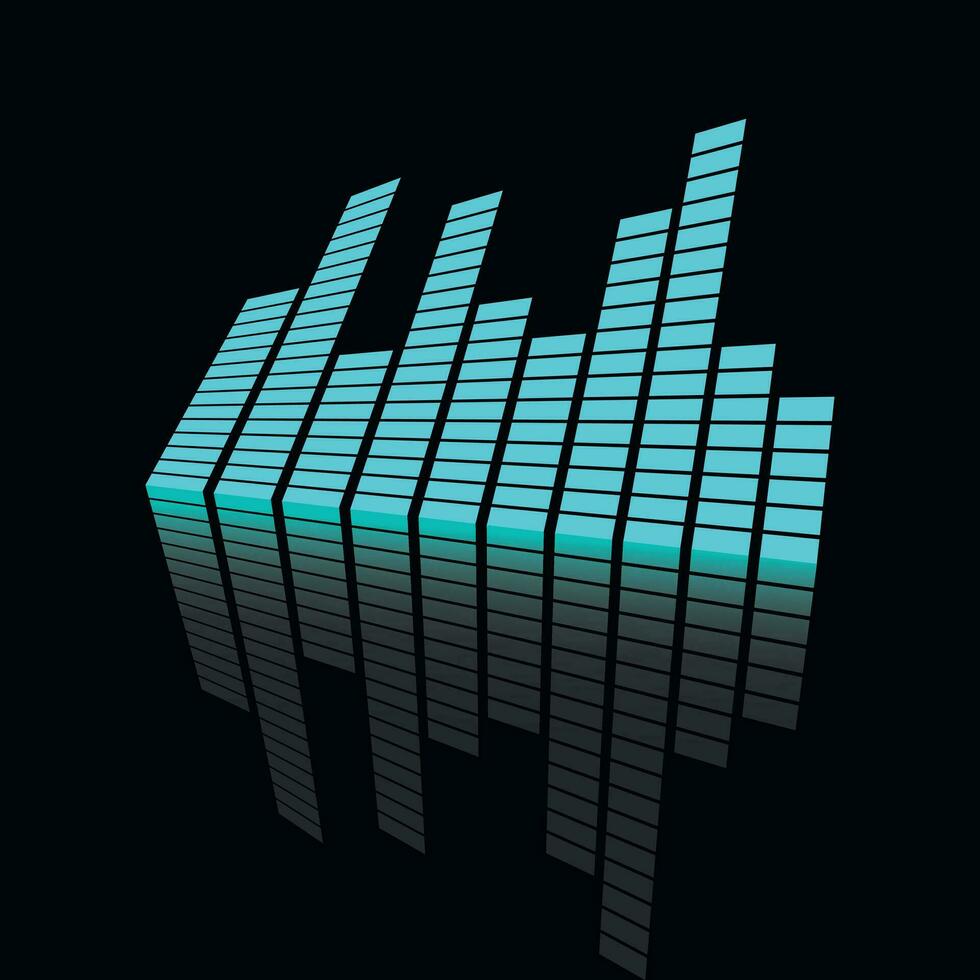 Vector sound waveforms icon on mirror. Sound waves and musical pulse vector illustration on black background with reflection effect.