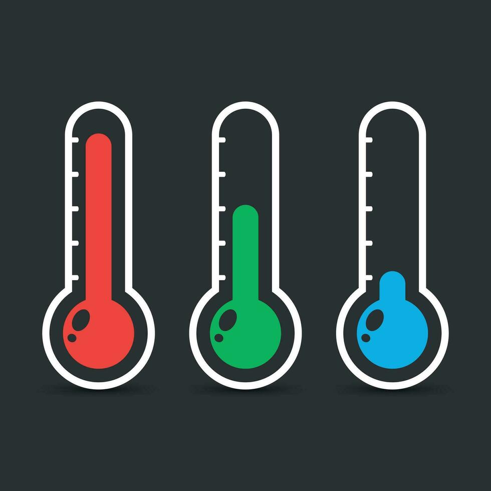 Thermometers icon with different levels. Flat vector illustration isolated on black background.