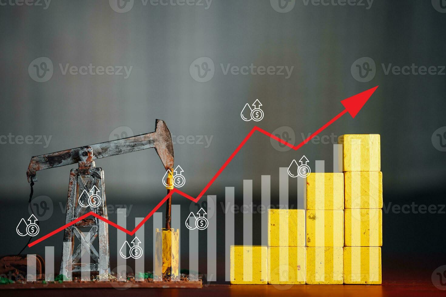 Business man holding holographic graphs and stock market statistics gain profits. Concept of growth planning and business strategy. Corporate strategy for finance, operations, sales, marketing. photo