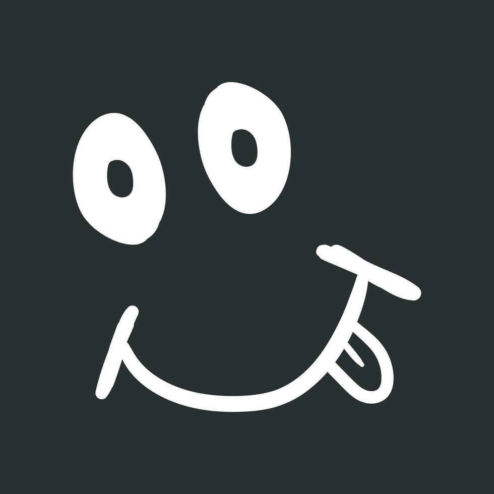 Simple smile with tongue vector icon. Hand drawn face doodle illustration on black background.