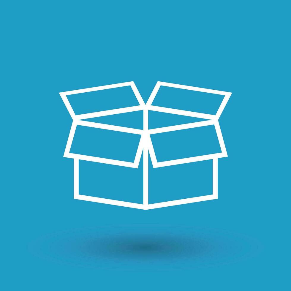 Open box icon. Shipping pack flat vector illustration on blue background.