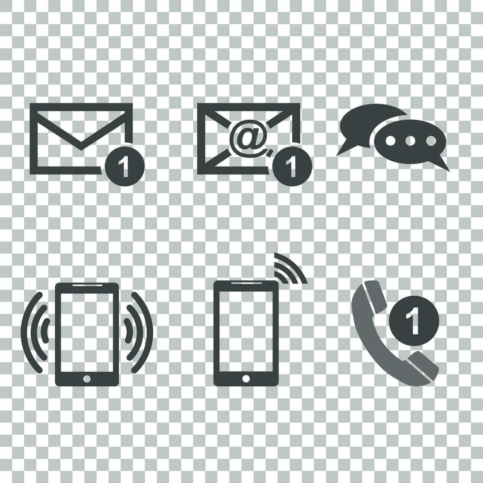 Contact buttons set icons. Email, envelope, phone, mobile. Vector illustration in flat style on isolated background.