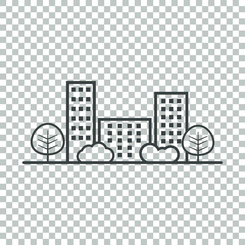 vector ciudad ilustración en plano estilo. edificio, árbol y arbusto en aislado antecedentes