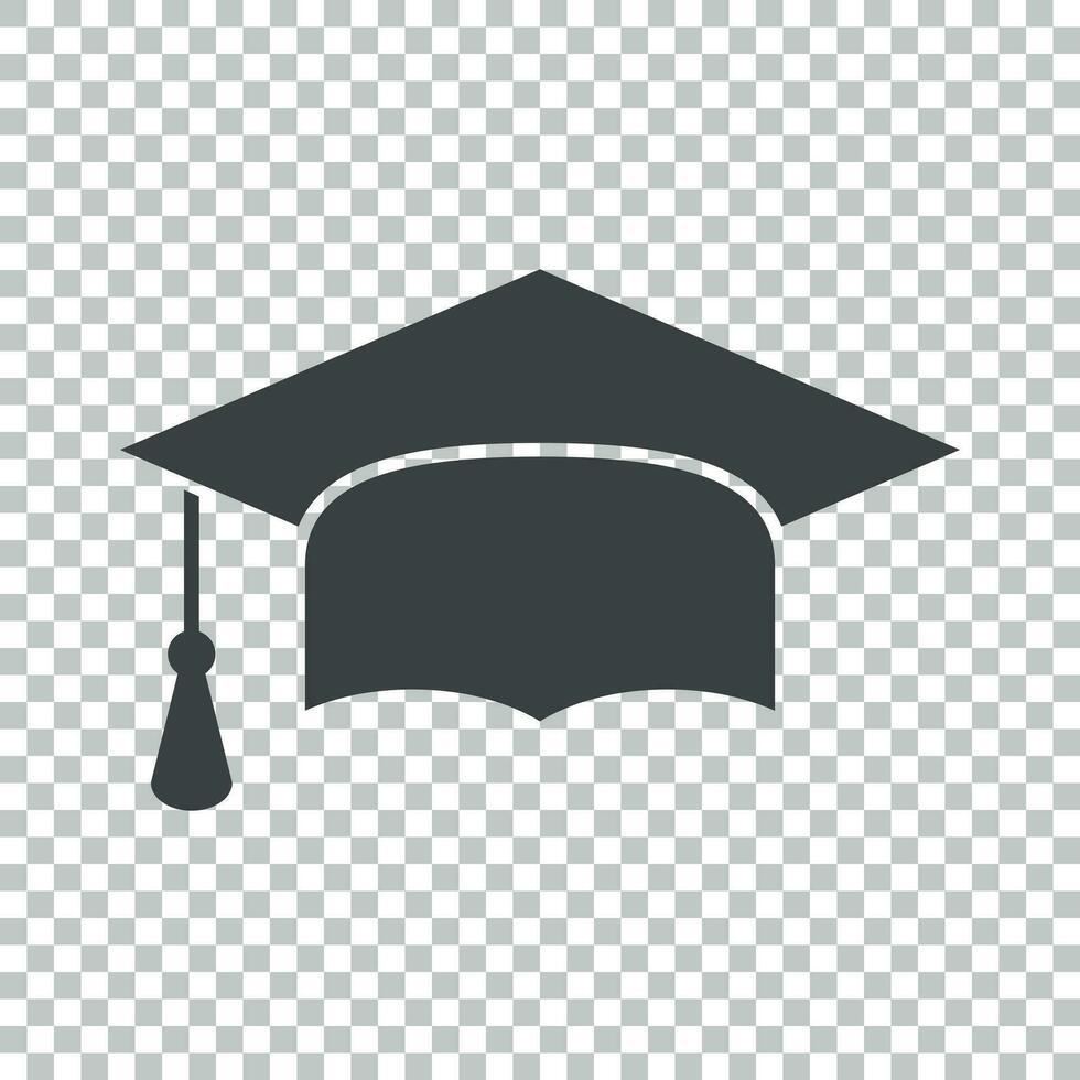 Graduation cap flat design icon. Finish education symbol. Graduation day celebration element. Vector illustration on isolated background.