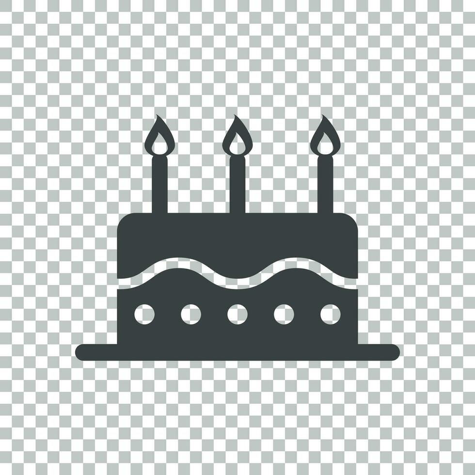 cumpleaños pastel plano icono. Fresco tarta mollete en aislado antecedentes vector