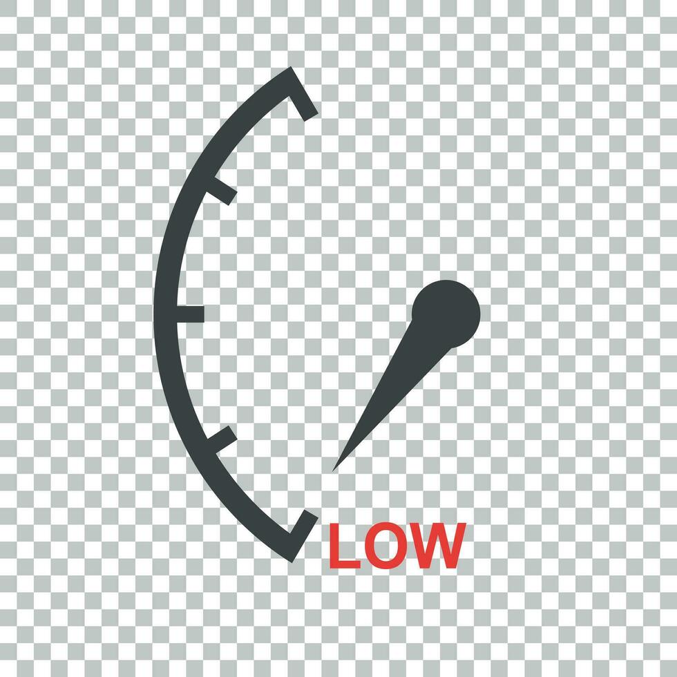 Speedometer, tachometer, fuel low level icon. Flat vector illustration on isolated background