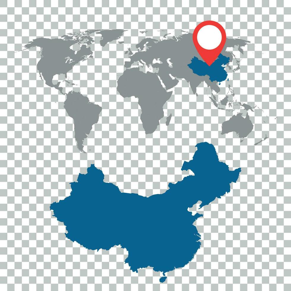 Detailed map of China and World map navigation set. Flat vector illustration.