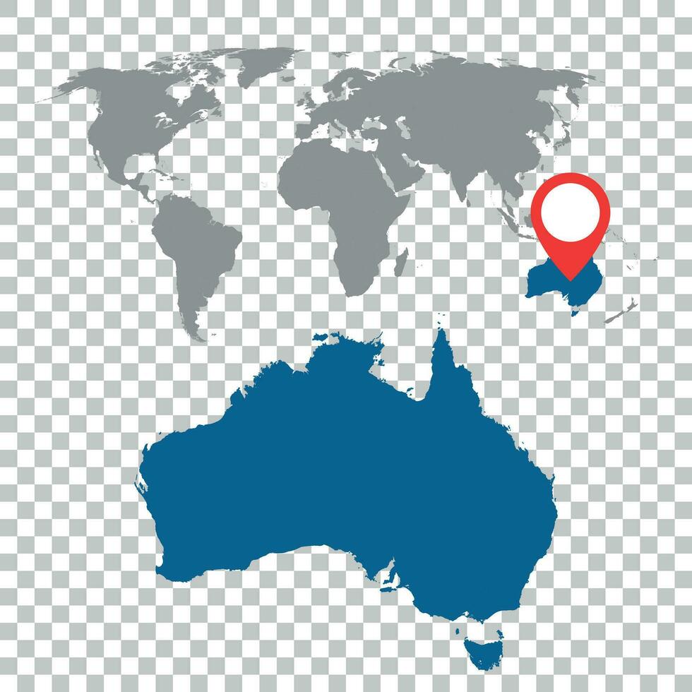 Detailed map of Australia and World map navigation set. Flat vector illustration.