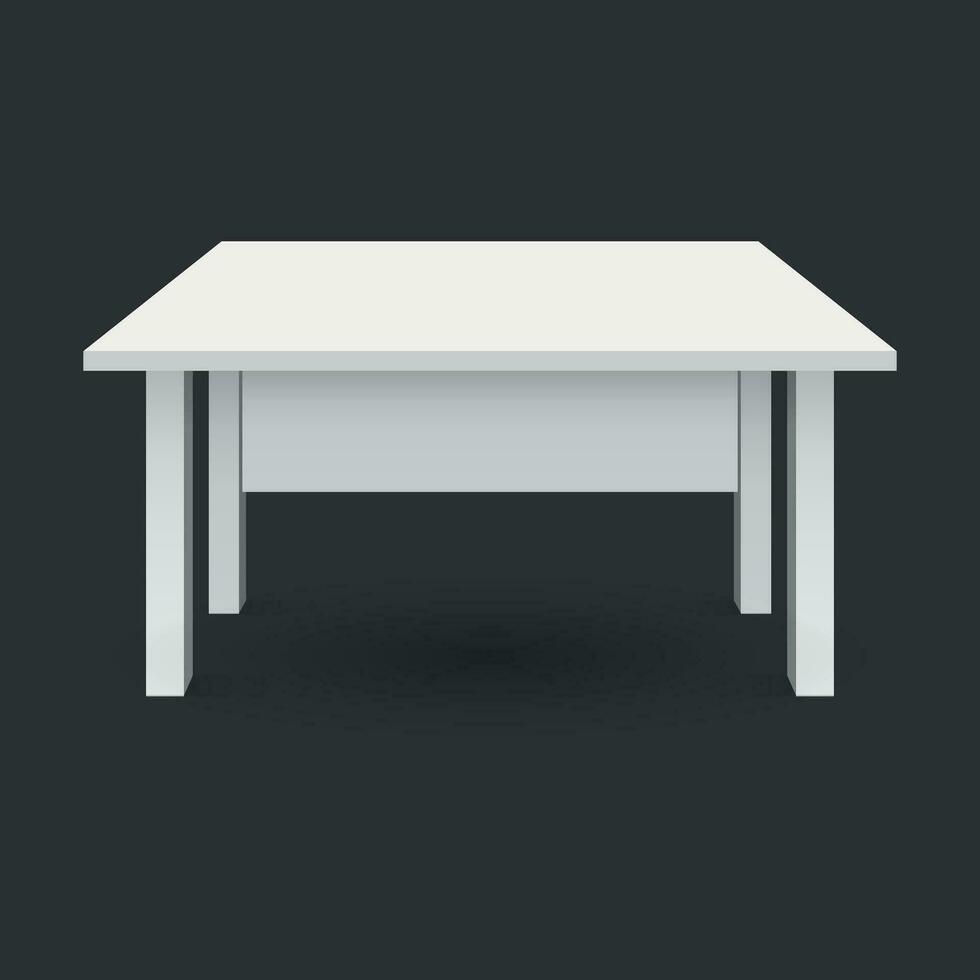 Vector 3d table for object presentation. Empty white top table isolated on black background.