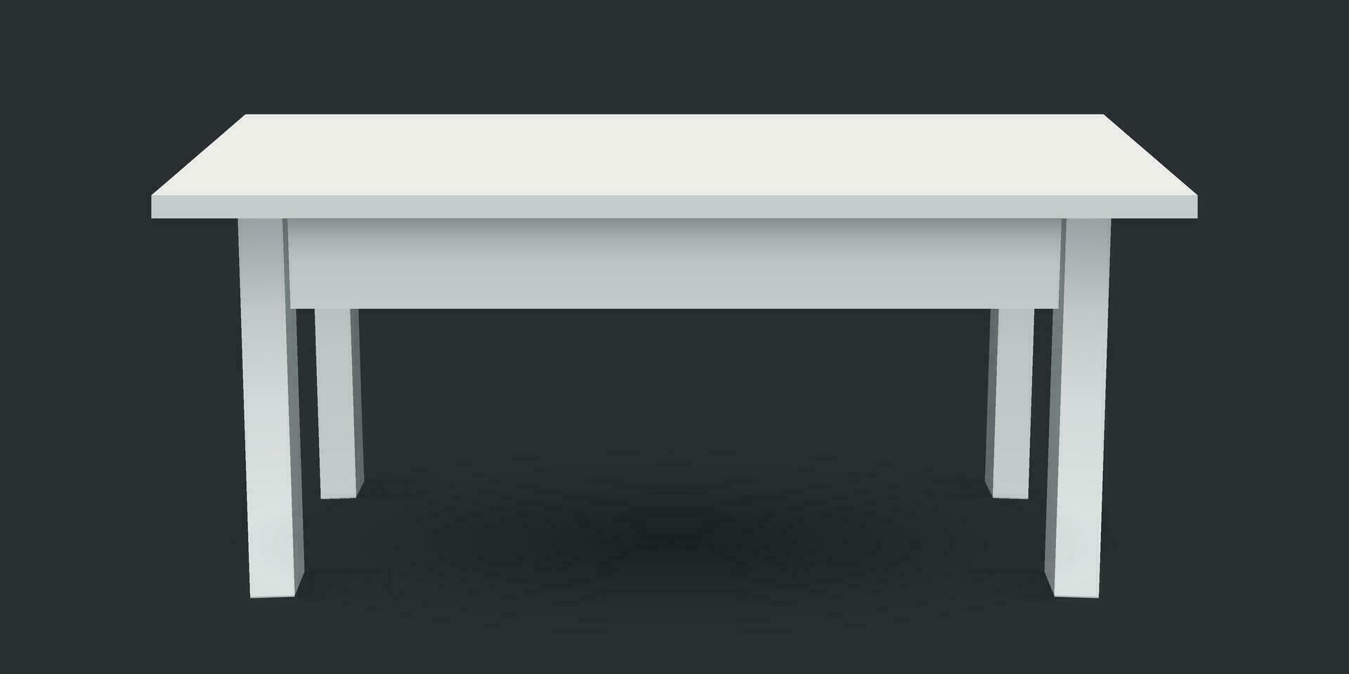 Vector 3d table for object presentation. Empty white top table isolated on black background.