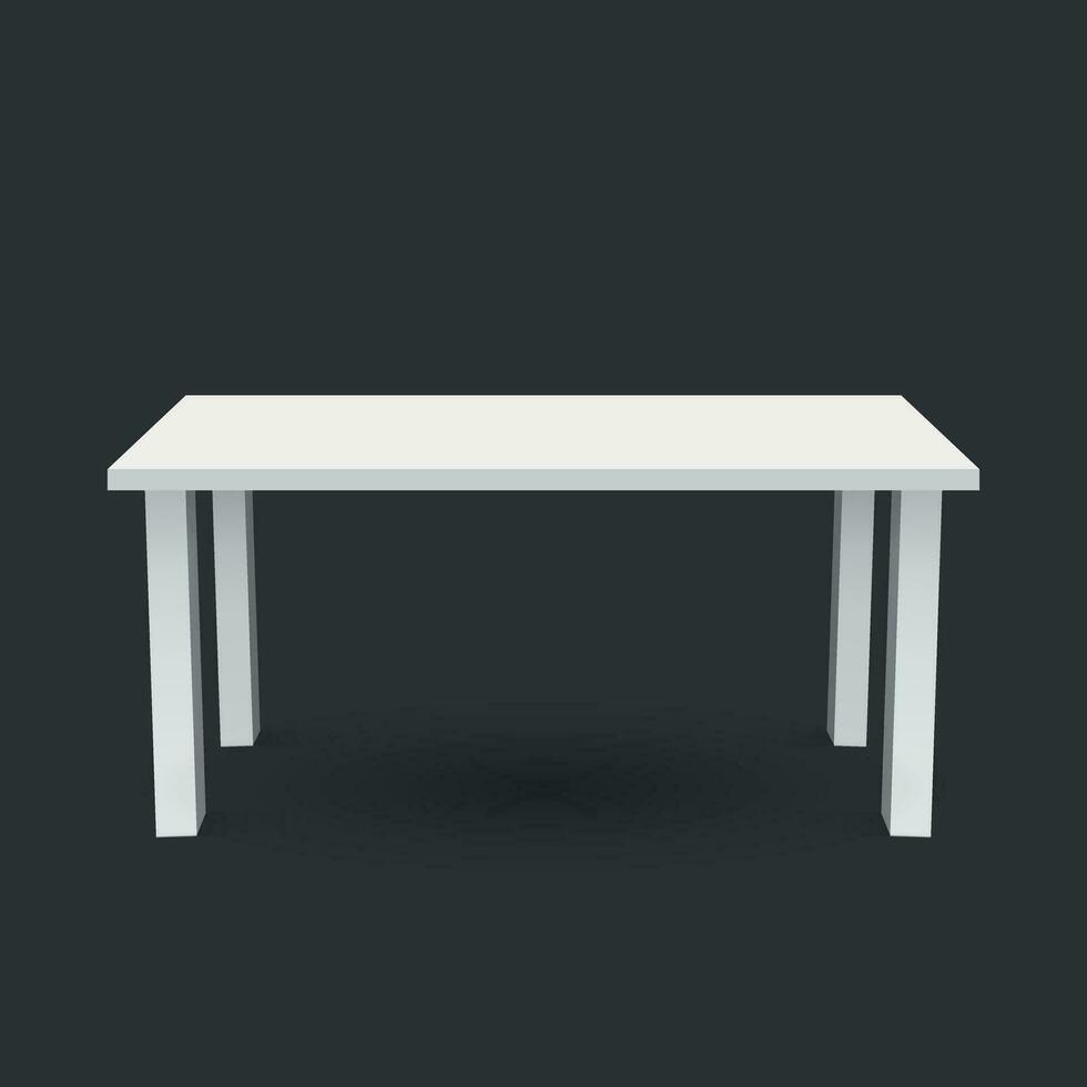 Vector 3d table for object presentation. Empty white top table isolated on black background.