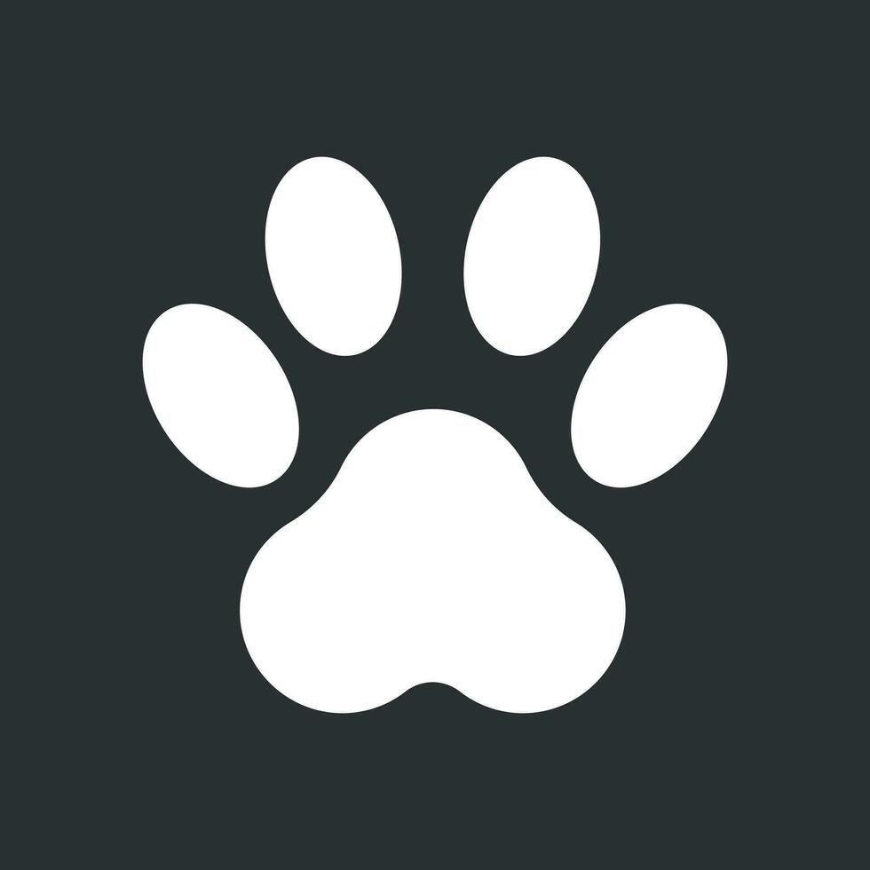 Paw print icon vector illustration isolated on black background. Dog, cat, bear paw symbol flat pictogram.