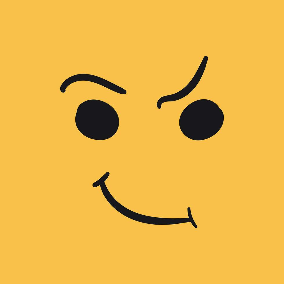 Simple smile vector icon. Hand drawn face doodle illustration on orange background.