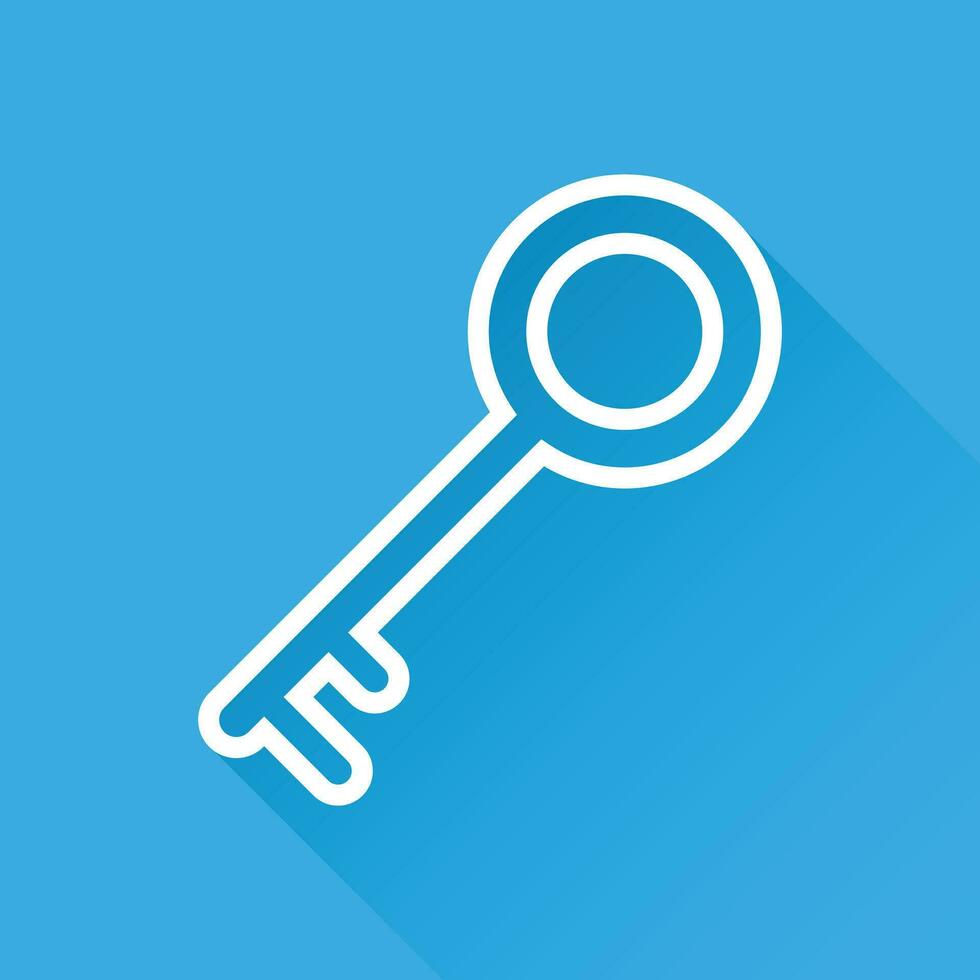 Key Icon vector illustration in flat style isolated on blue background. Unlock line symbol for web site design, logo, app, ui.