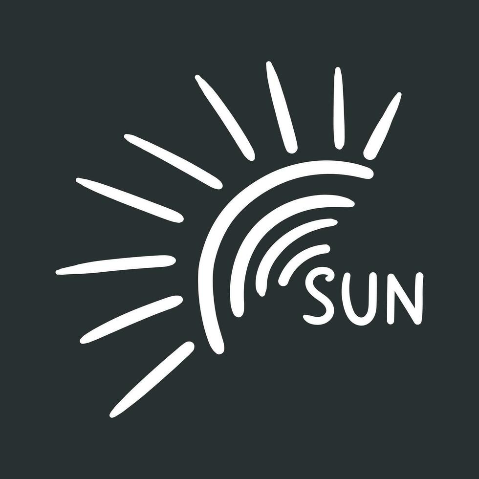 Hand drawn sun icon. Vector illustration isolated on black background.