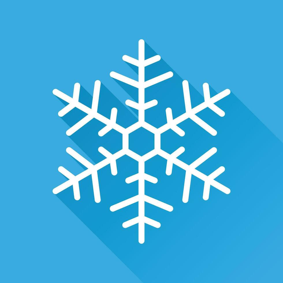 copo de nieve icono vector ilustración en plano estilo aislado en azul antecedentes con largo sombra. invierno símbolo para web sitio diseño, logo, aplicación, ui