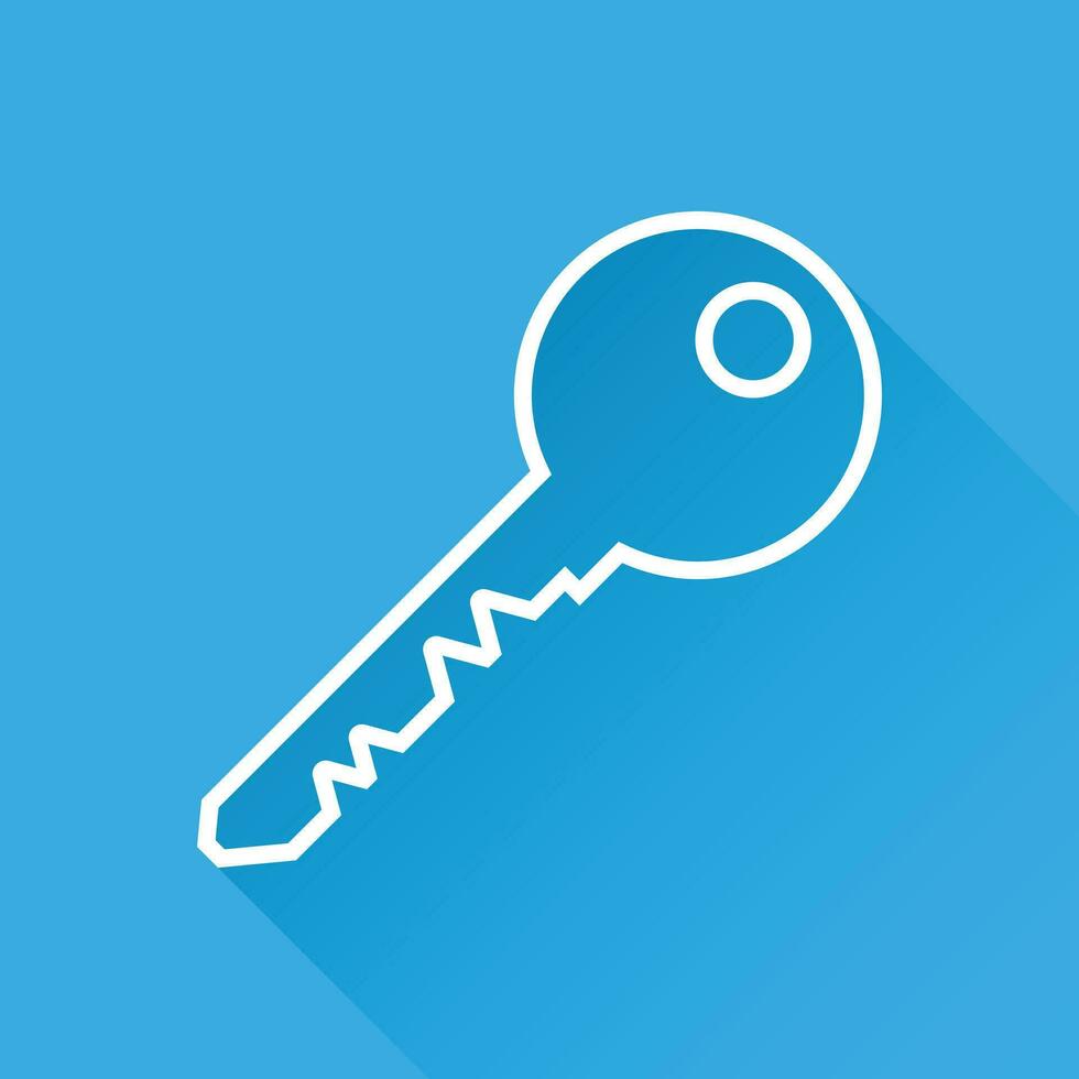 Key Icon vector illustration in flat style isolated on blue background. Unlock line symbol for web site design, logo, app, ui.