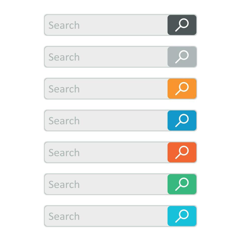 Search bar field. Set vector interface elements with search button. Flat vector illustration on white background.