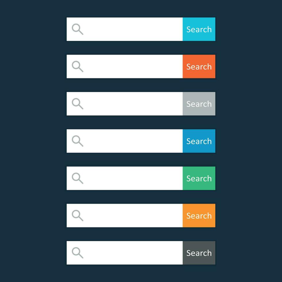 Search bar field. Set vector interface elements with search button. Flat vector illustration on dark blue background.