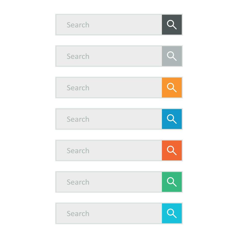 Search bar field. Set vector interface elements with search button. Flat vector illustration on white background.