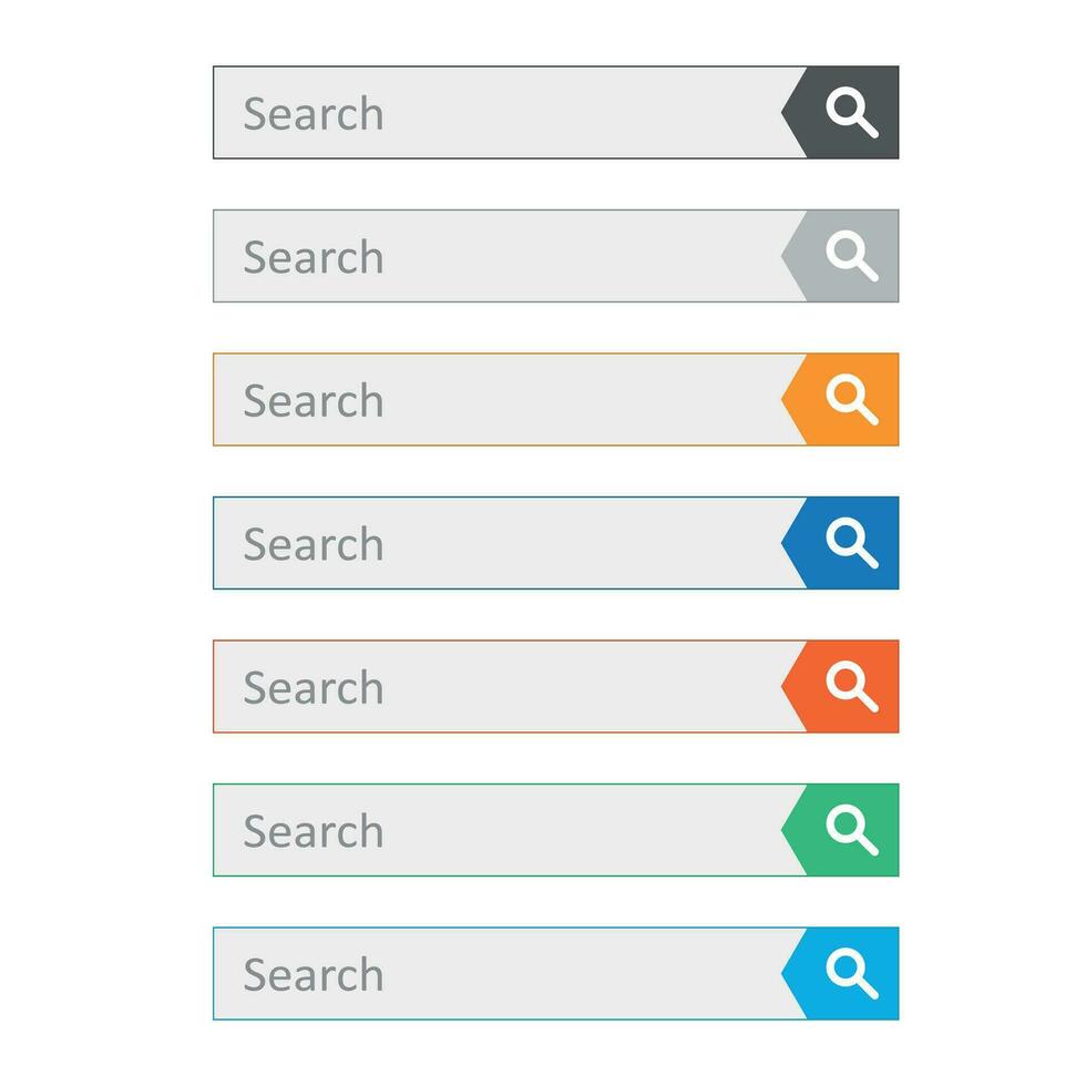 Search bar field. Set vector interface elements with search button. Flat vector illustration on white background.