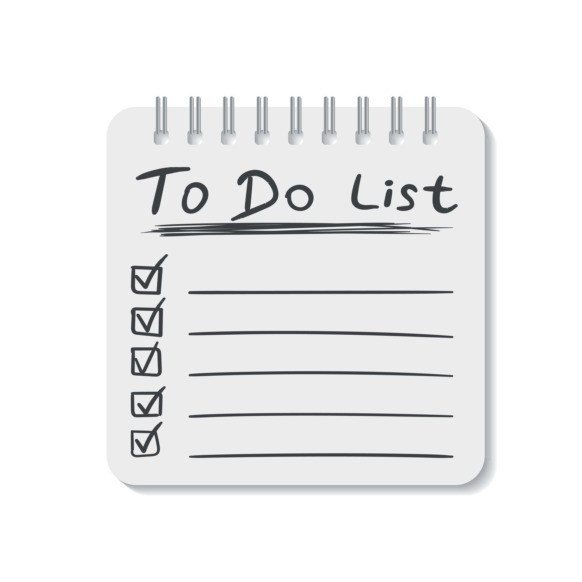 Realistic notepad with spiral. To do list icon with hand drawn text. School business diary