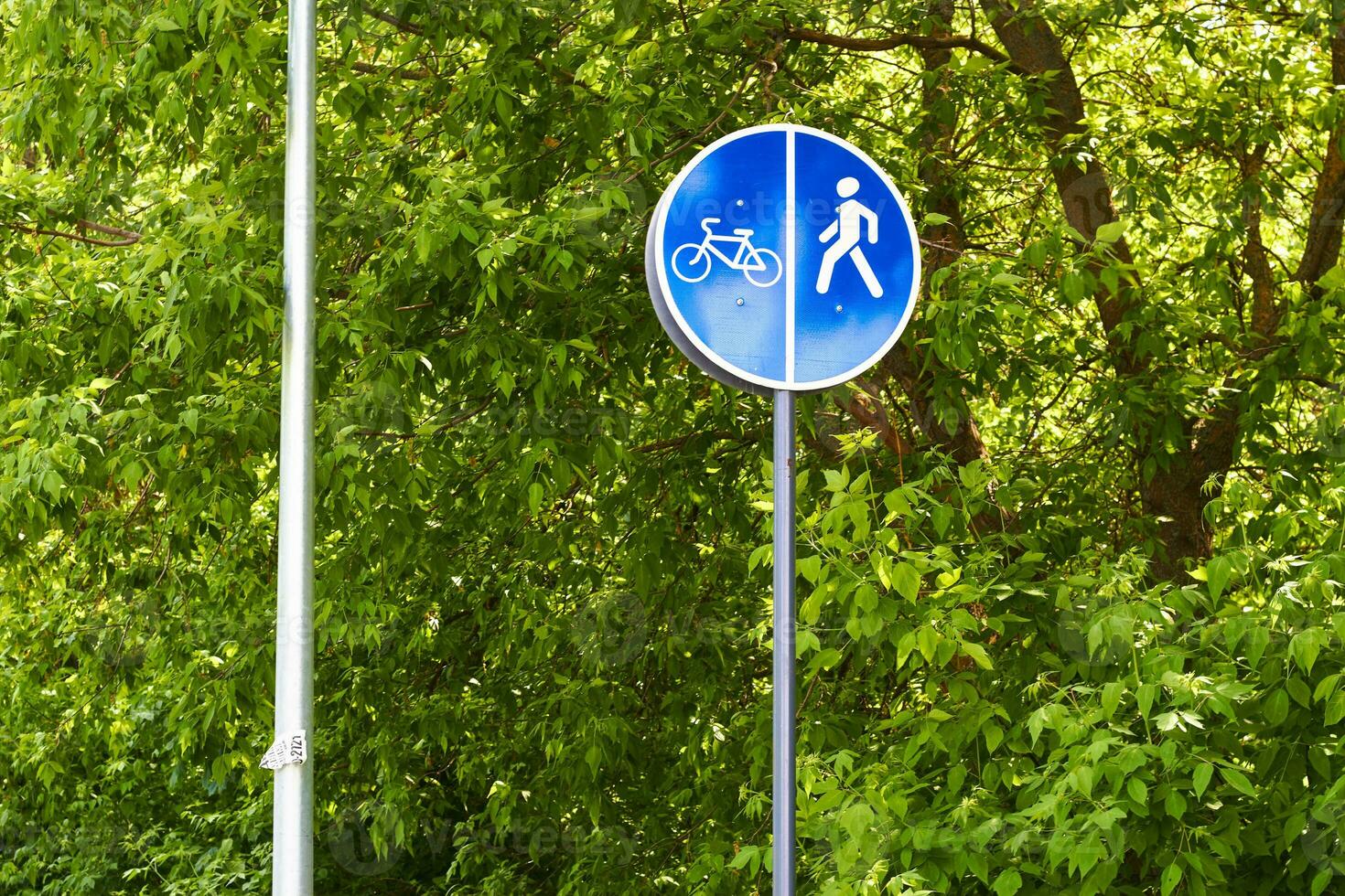 Photo round blue pedestrian and bicycle sign
