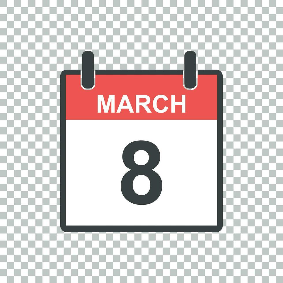 March 8 calendar icon. International womens day. Vector illustration in flat style.